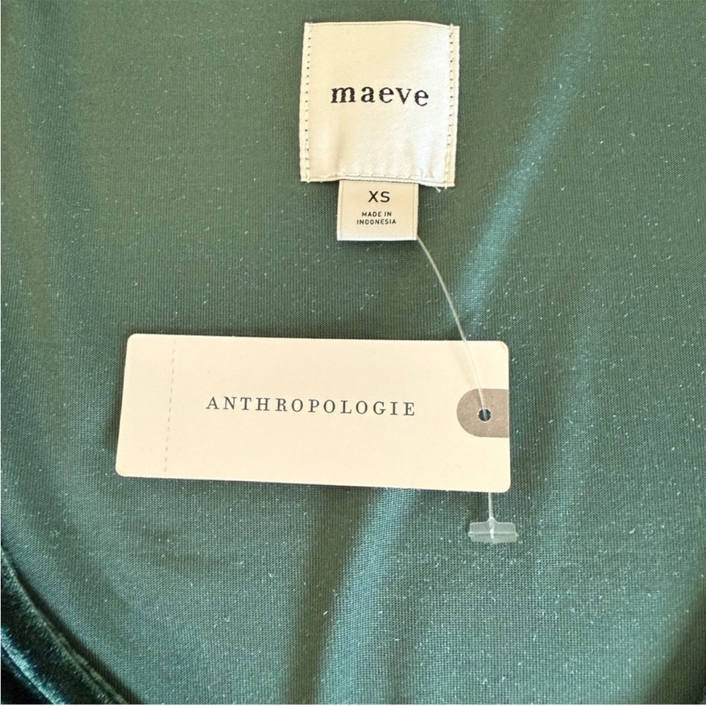 Anthropologie Maeve Velvet Babydoll Top Dark Green Blouse Tie Front XS NWT - Picture 11 of 14